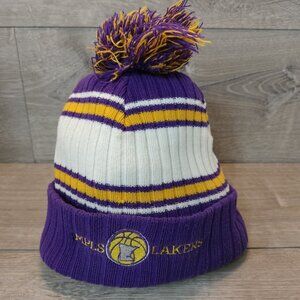 Vintage Minneapolis LA Lakers Winter Hat Cap Beanie Purple Gold Pom Pom MPLS